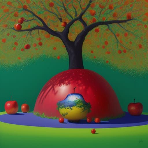 Vibrant Painting of Woman Under Tree in Latin American Style