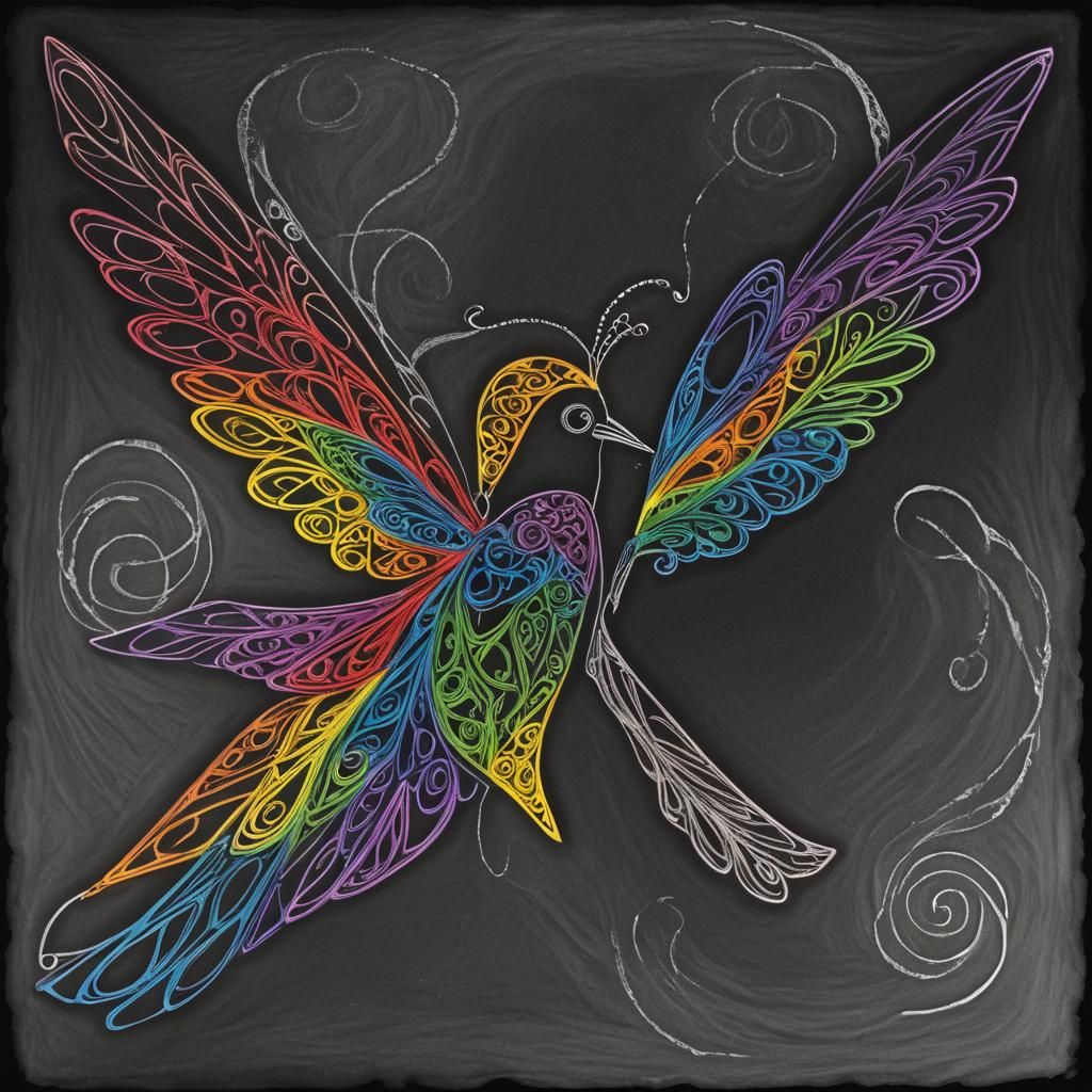 Surreal Celtic Fairy Bird Plane in Childlike Crayon Art
