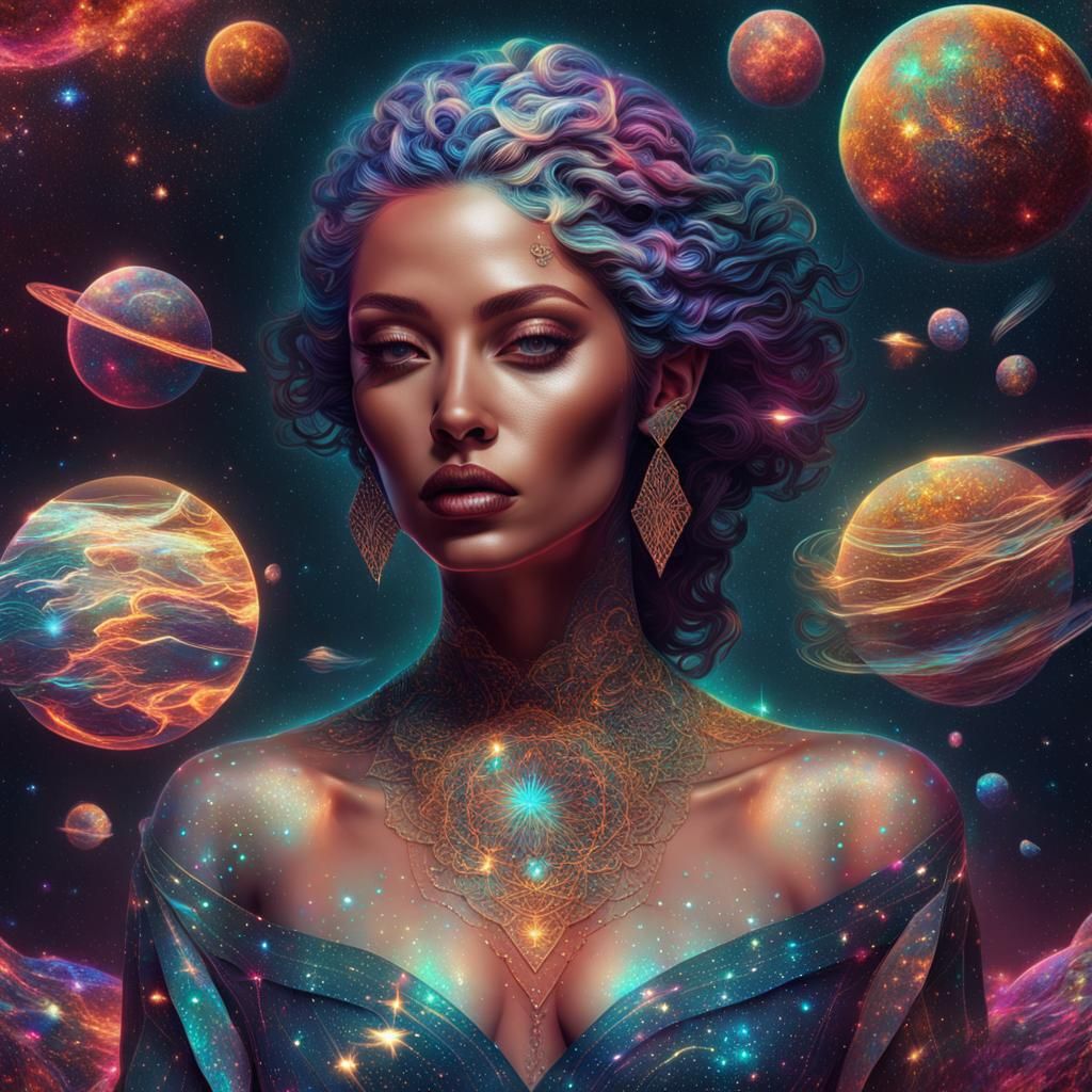 Holographic Strip Tease in Cosmic Astral Illustration