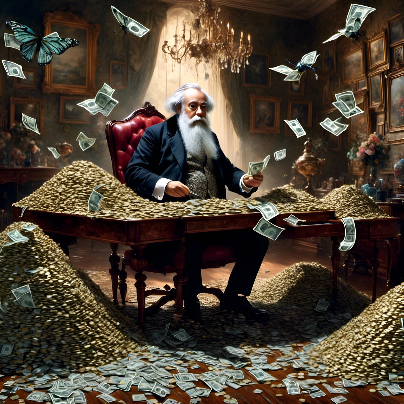 Monet-Inspired Portrait with Money, Digital Art