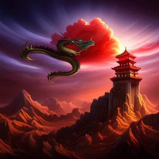 Mythical Chinese Dragon Midnight Clock in Fantasy Art