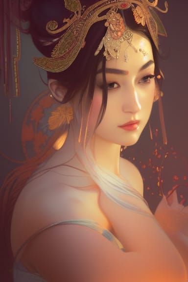 Oriental Bridal Lingerie Portrait in Hyperdetailed Style