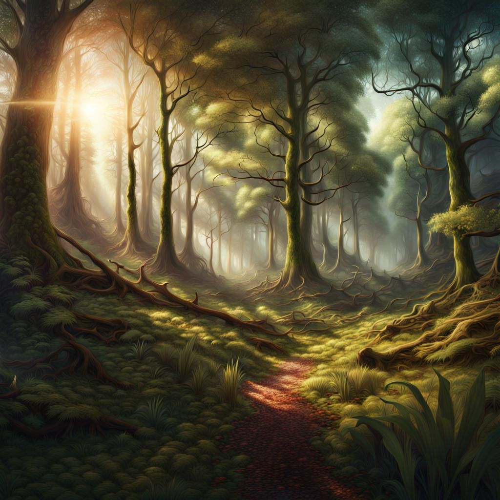 Sunlit Forest Clearing: Digital Matte Painting