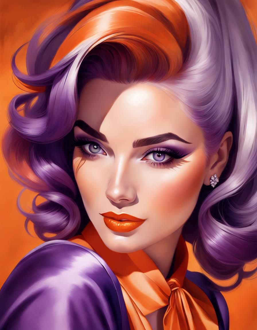 Woman with Purple Hair in Vintage Illustration Style