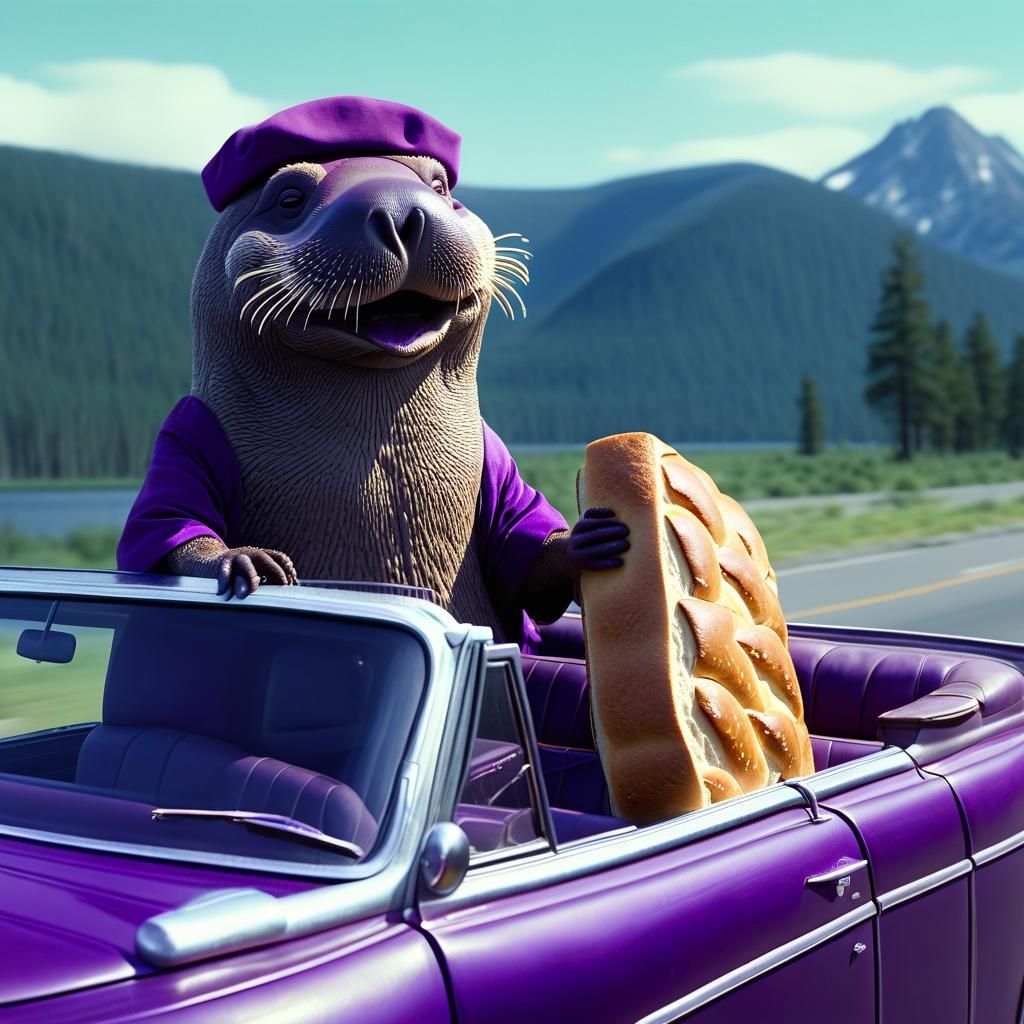 Violet Limousine Adventure with Walrus Passenger