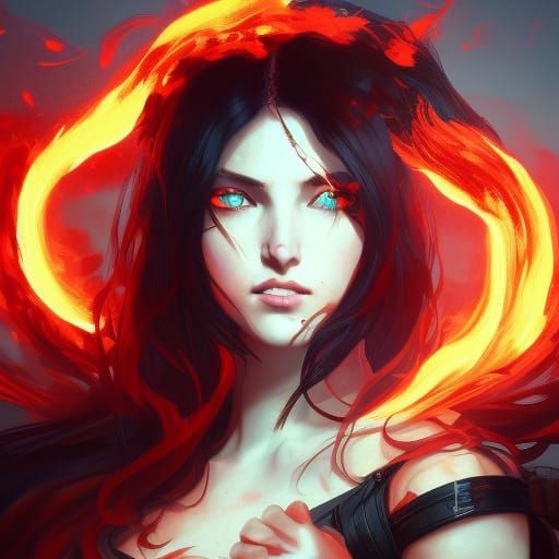 Girl with Fiery Hair: Hyperdetailed Concept Art