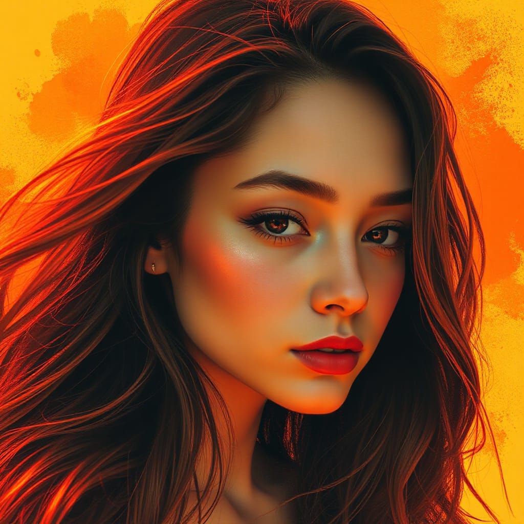 Abstract Expressionism Portrait of a Woman with Flowing Hair