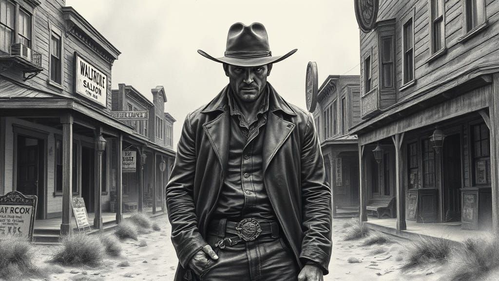 Dieselpunk Outlaw in the Wild West Town