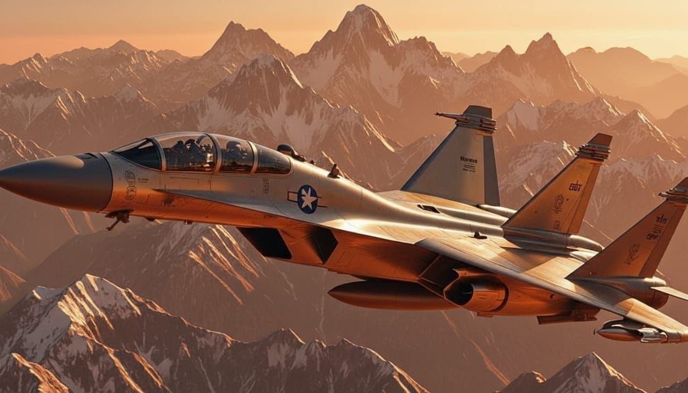 SU-27 Fighter Jet Flies Over Mars Landscape