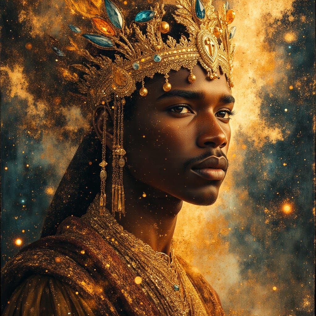 Black Male God King Majestic Portrait in Celestial Style