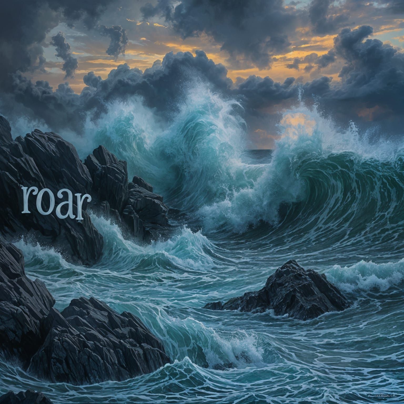 Stormy Ocean Roar in Gouache Watercolor Style