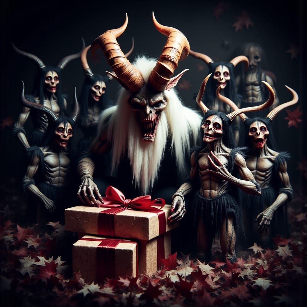 Krampus Wraps Sinister Gifts in Spooky Festive Atmosphere