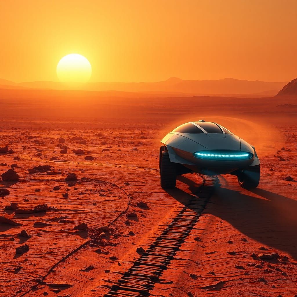 Futuristic Vehicle on Mars in Sci-Fi Concept Art