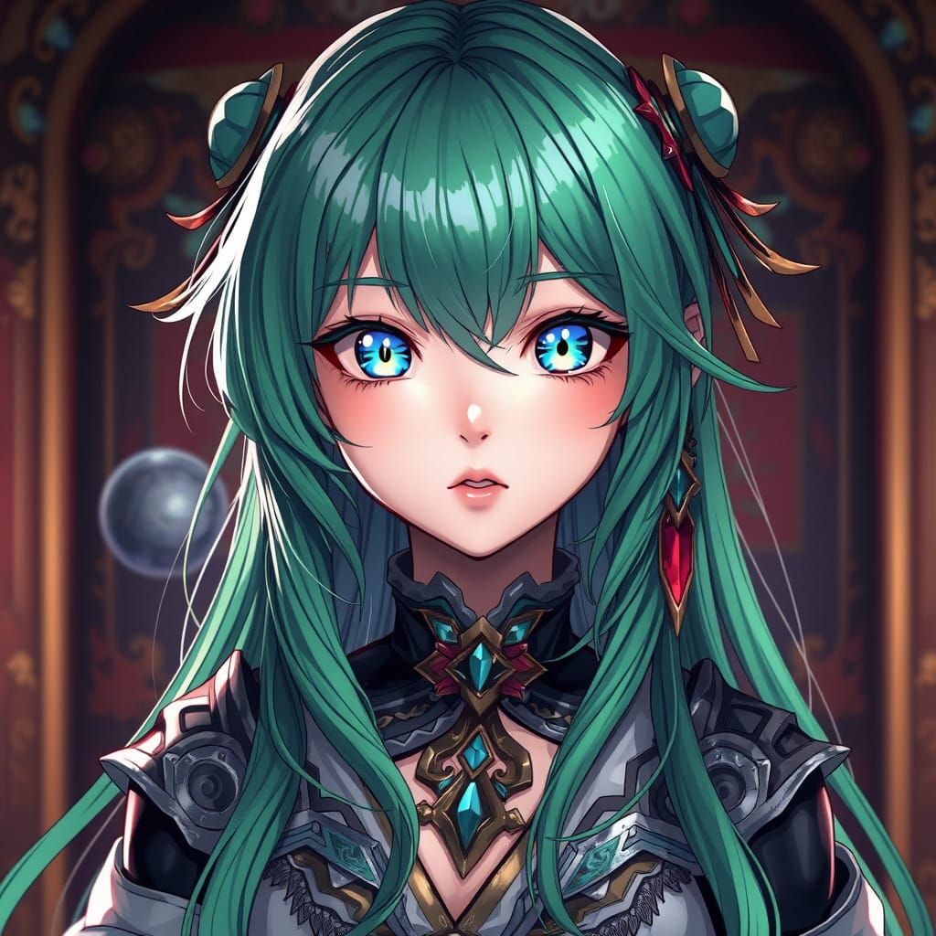 Anime Girl with Green Hair in 3D Digital Art