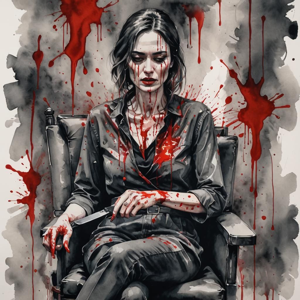 Disturbing Portrait of a Woman in Watercolor Style