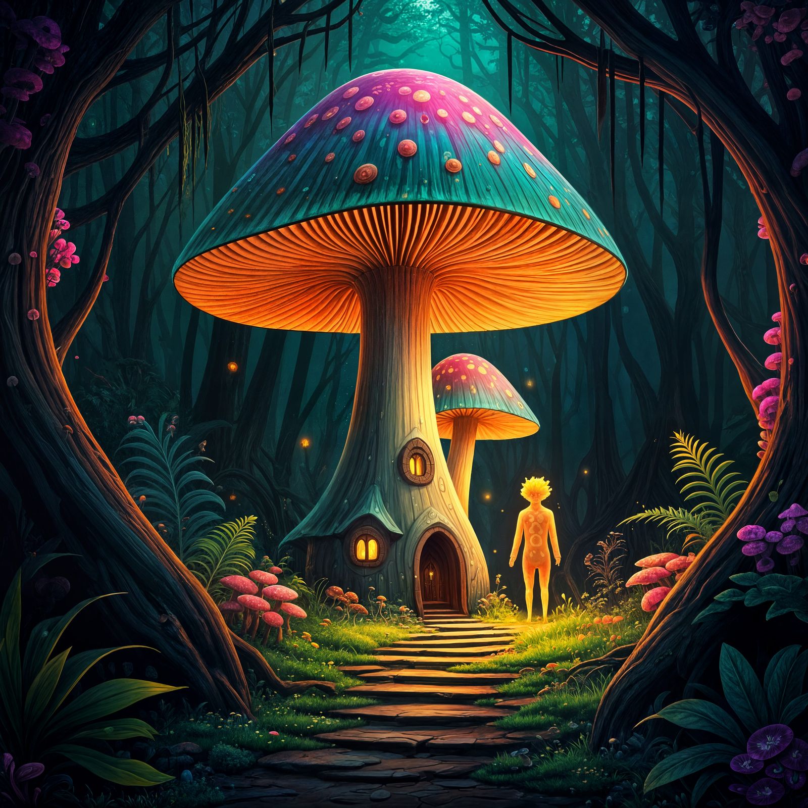 Enchanted Bioluminescent Forest Abstract