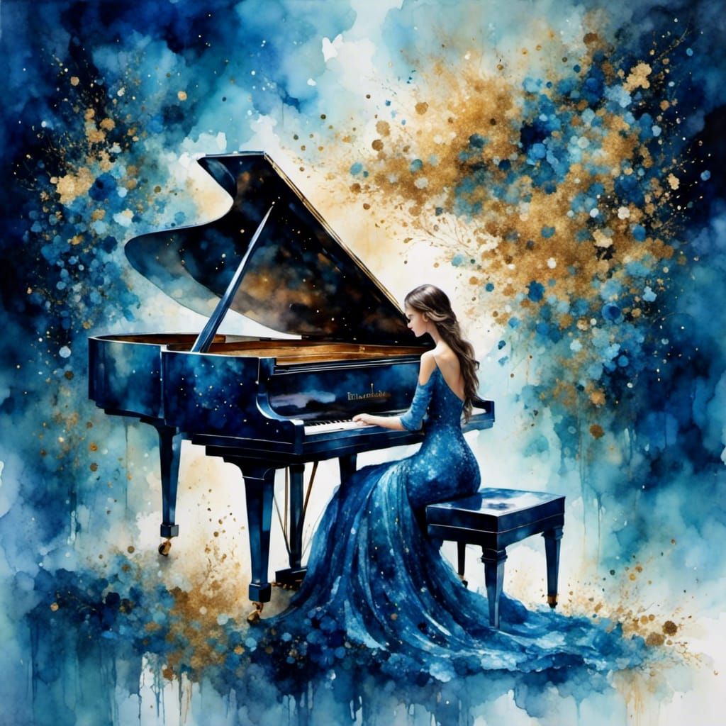 Concert Pianist Performing on Open Air Stage