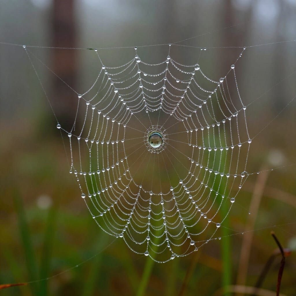 Macro Dewdrop on Spiderweb: Ethereal Forest Morning