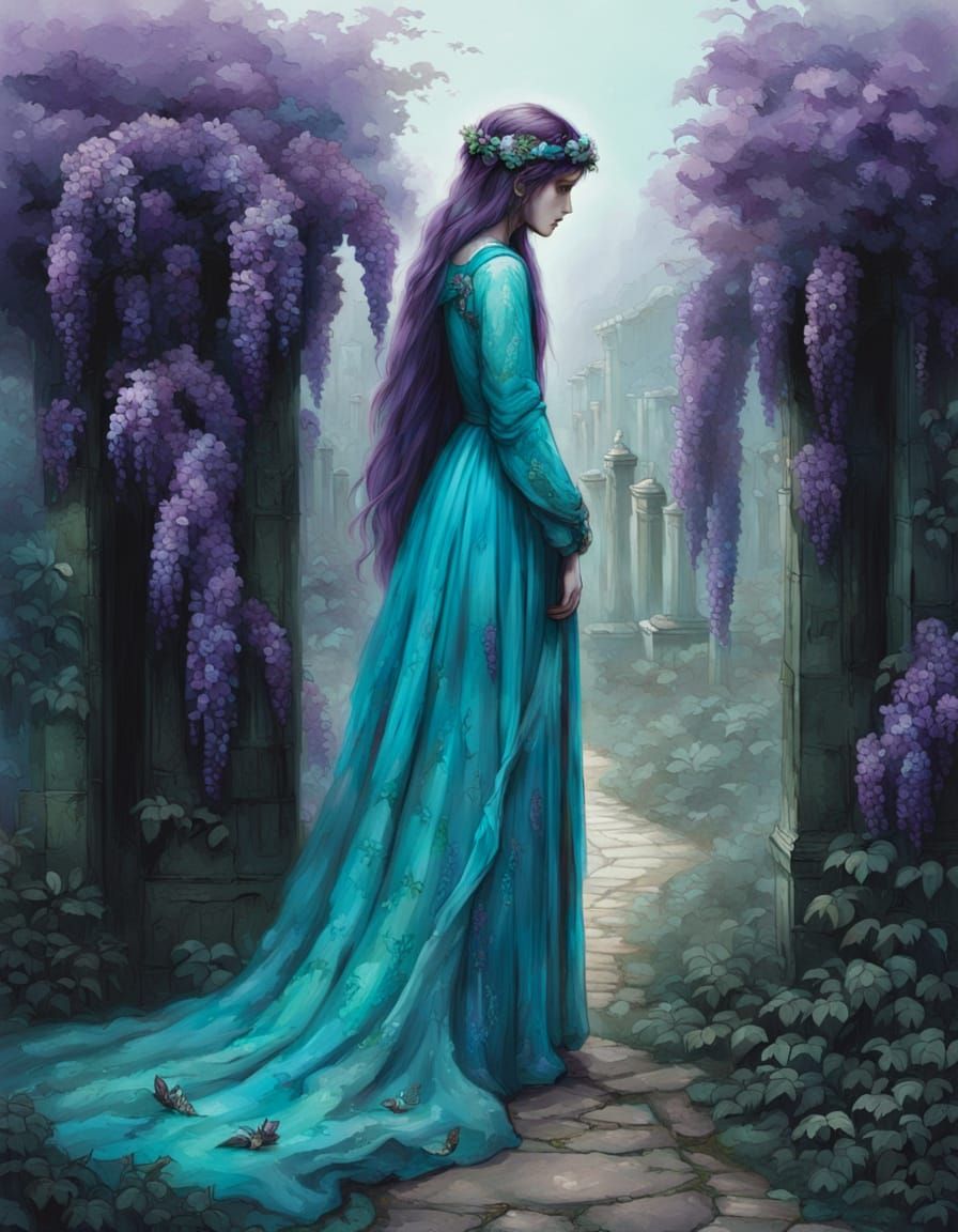 Pre-Raphaelite Princess in Wisteria Ruins