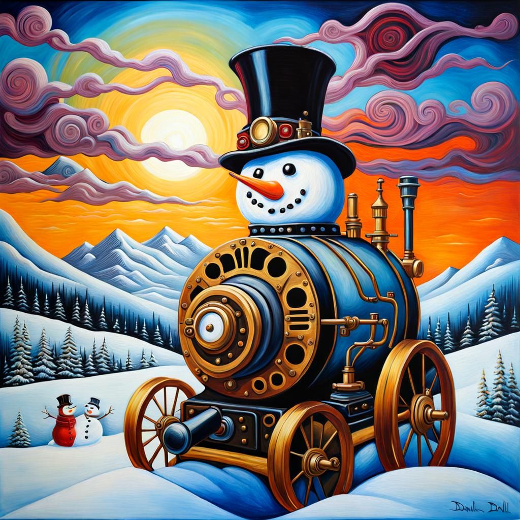Steampunk Snowman in Art Nouveau Style