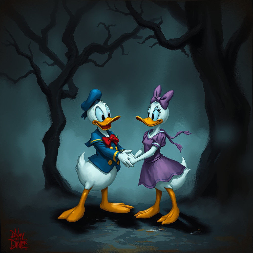 Donald and Daisy Duck in Gothic Romanticism Style