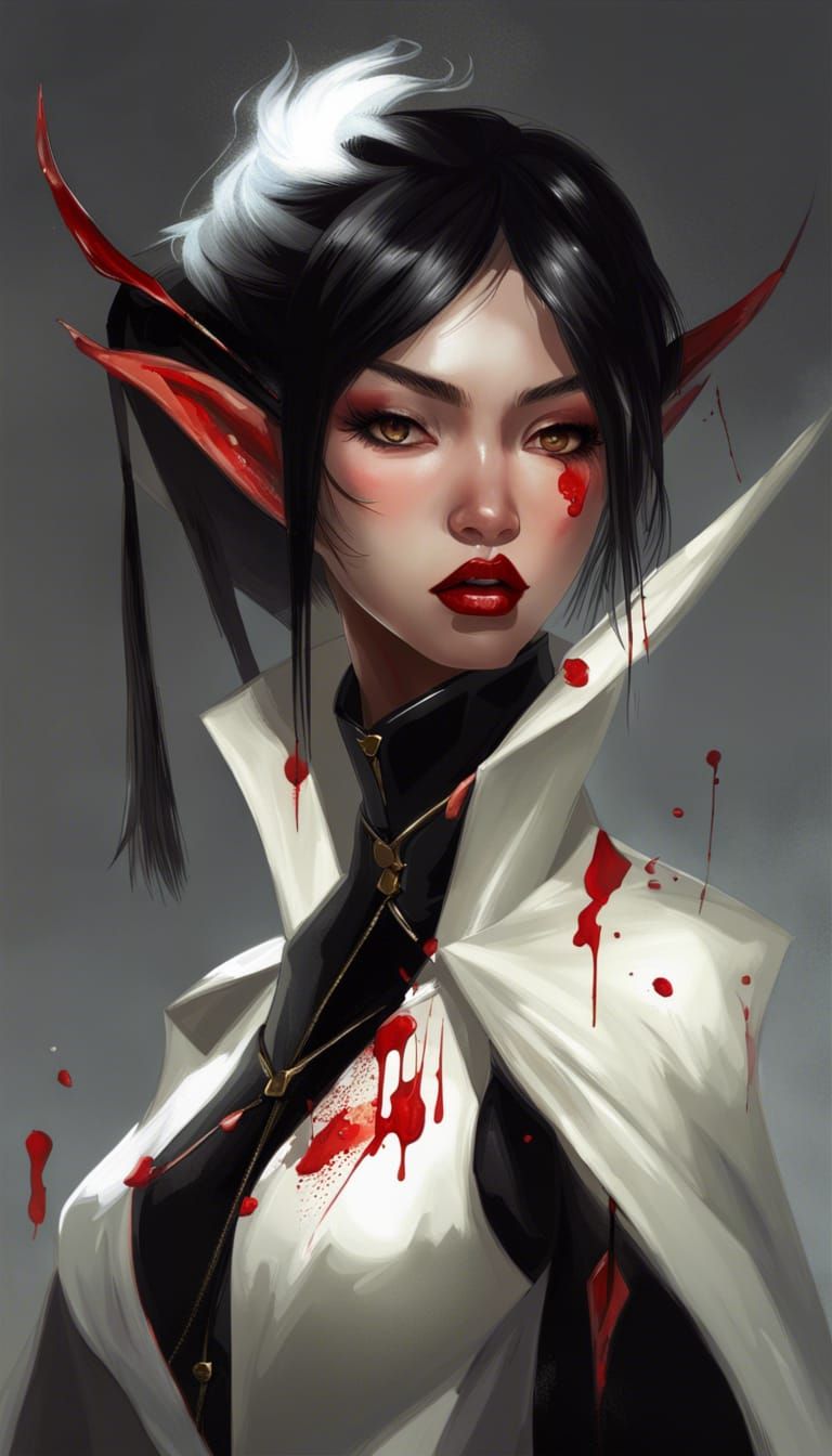 Gothic Asian Elf Teen in Hyperdetailed Portrait