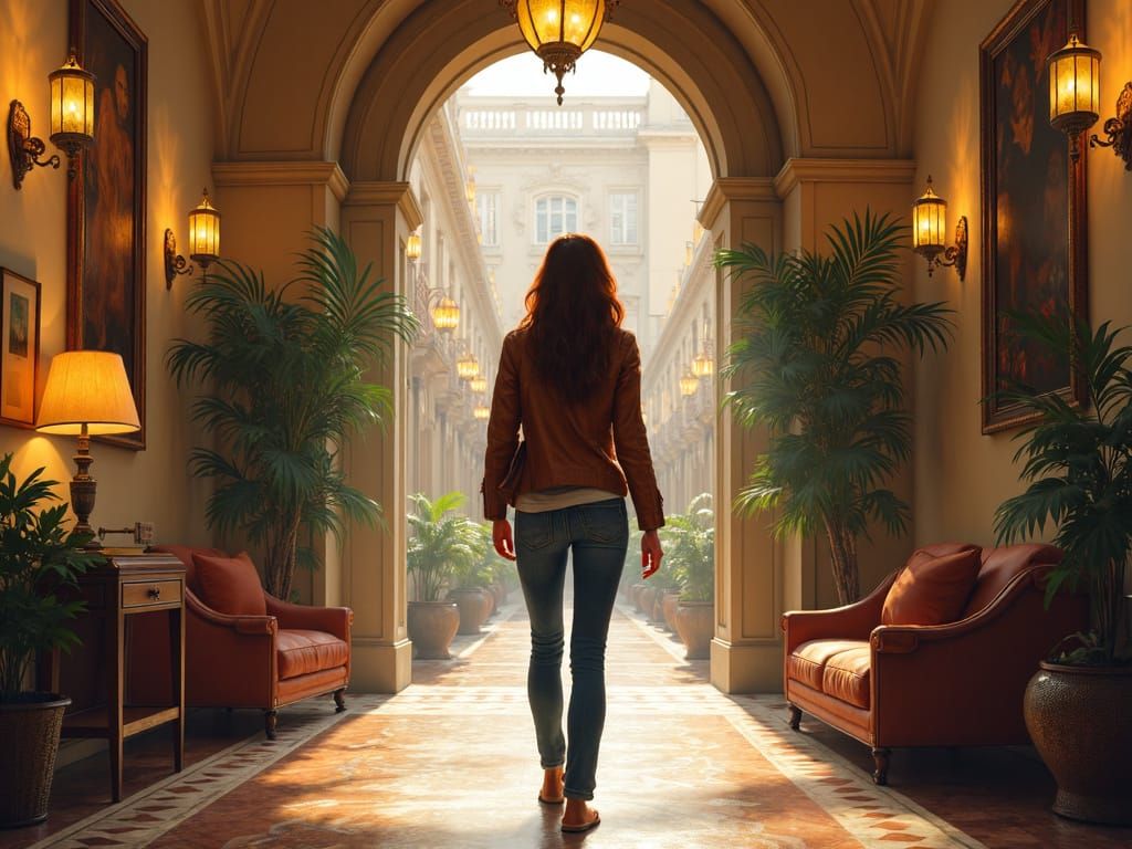 Woman walking into a building for a meeting