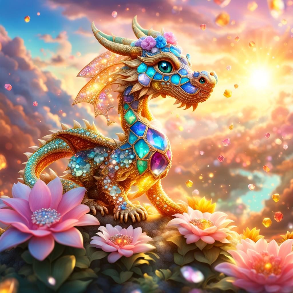 Mystical Bejeweled Dragon in Golden Hour Light