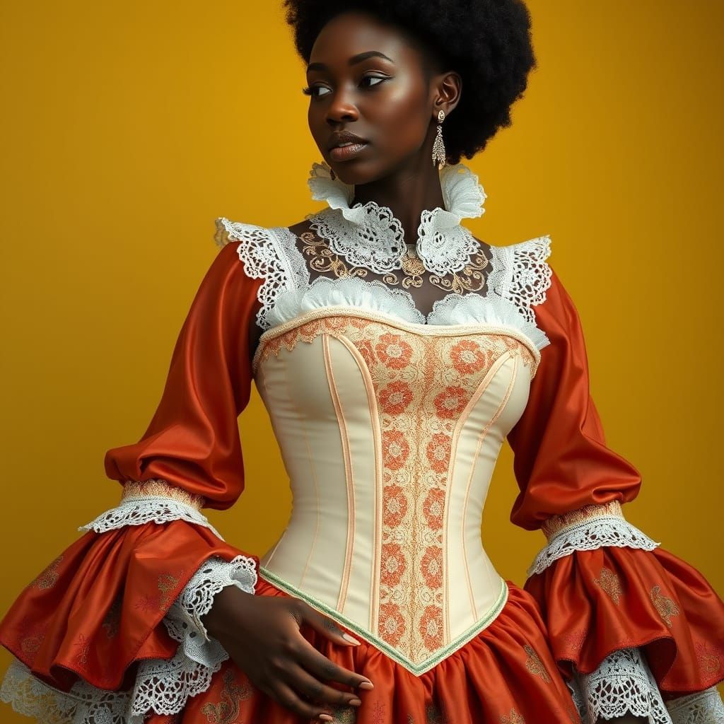 Renaissance Elegance: Black Woman in Opulent Undergarments