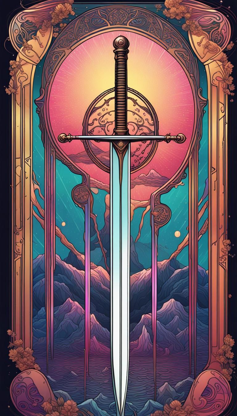 Page of Swords Tarot Card in Synthwave Style