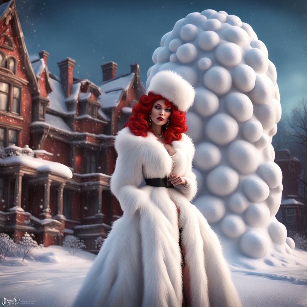 Hyperreal Drag Queen Builds Snowman: Detailed Matte Painting