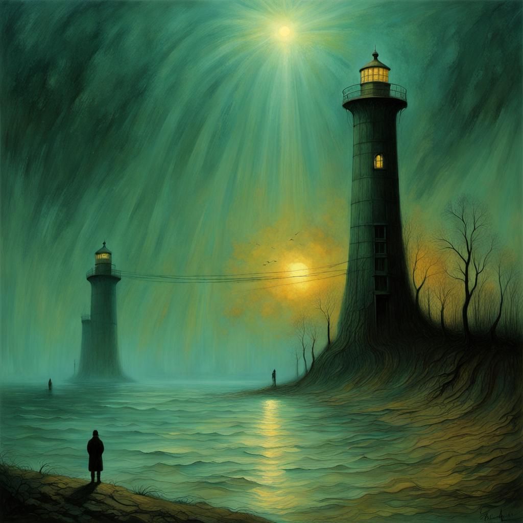Frankfort Lighthouse in Dark Surrealist Style