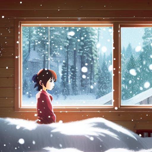 Girl in Snowy Cabin, Studio Ghibli Style