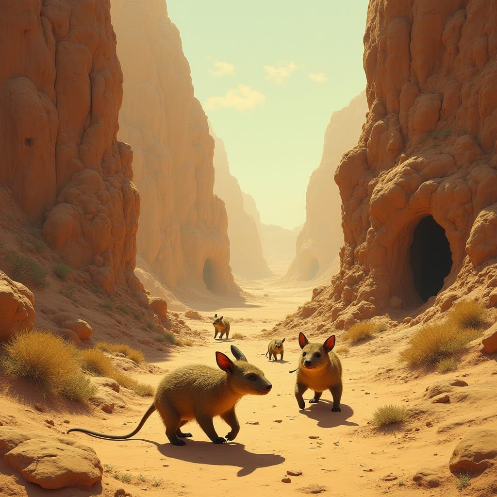 Realistic Desert Mammals in a Rocky Canyon Landscape