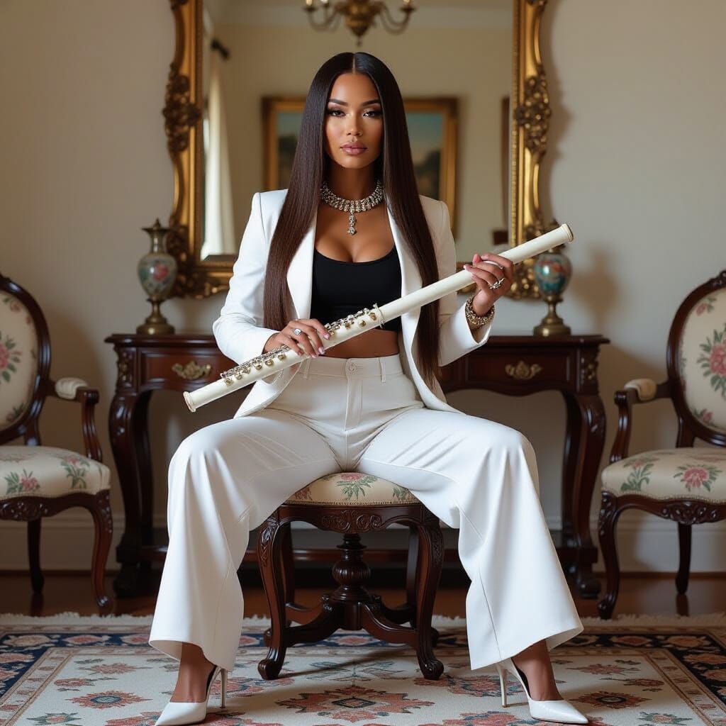 Mulatto Woman Plays Panflute in Realistic Style