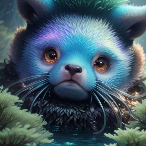 Octopus Otter Portrait in a Seaweed Forest