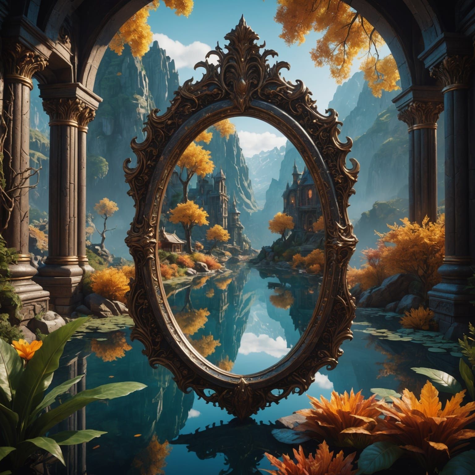 Detailed Matte Painting of a Living Mirror