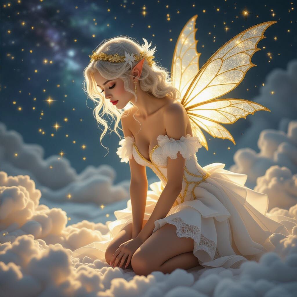 Celestial Fae in Golden Glitter Rain