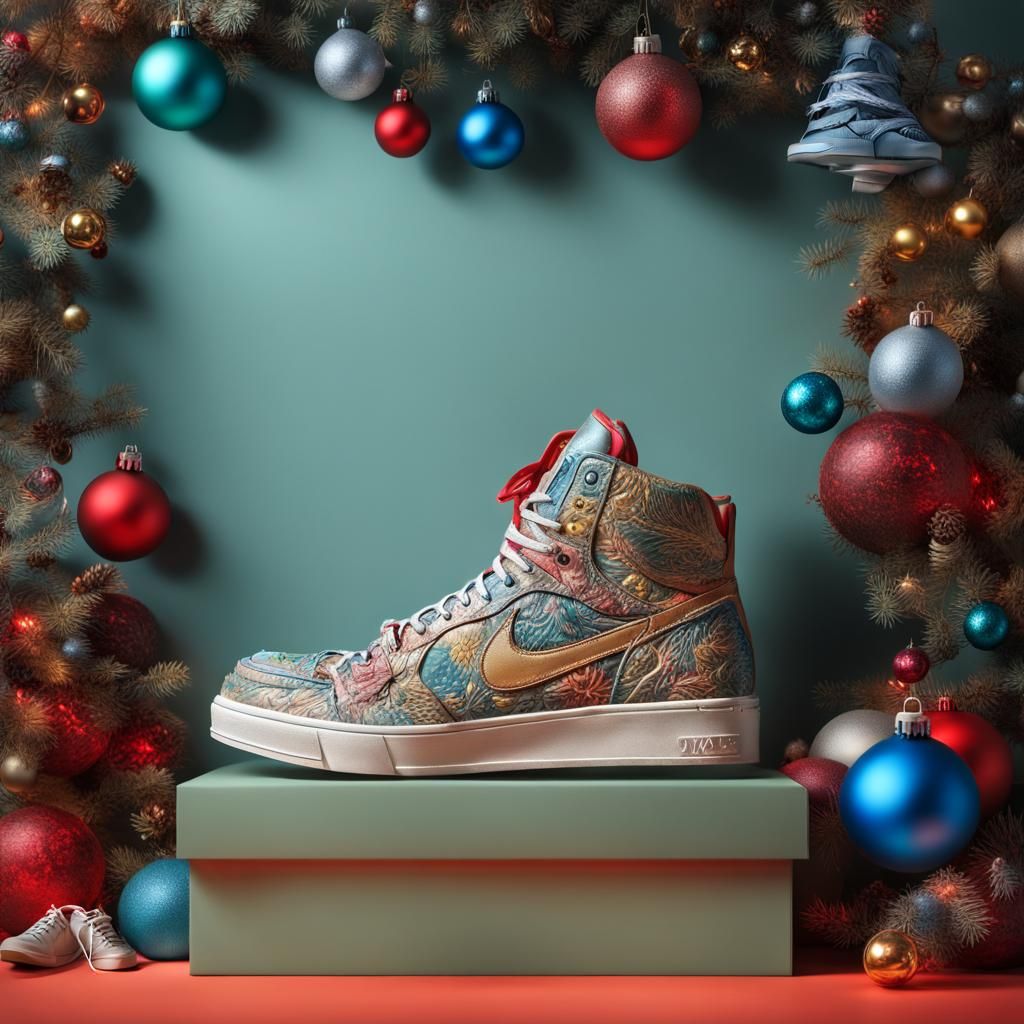 Surreal Shoe Christmas Tree in Splash Art Style