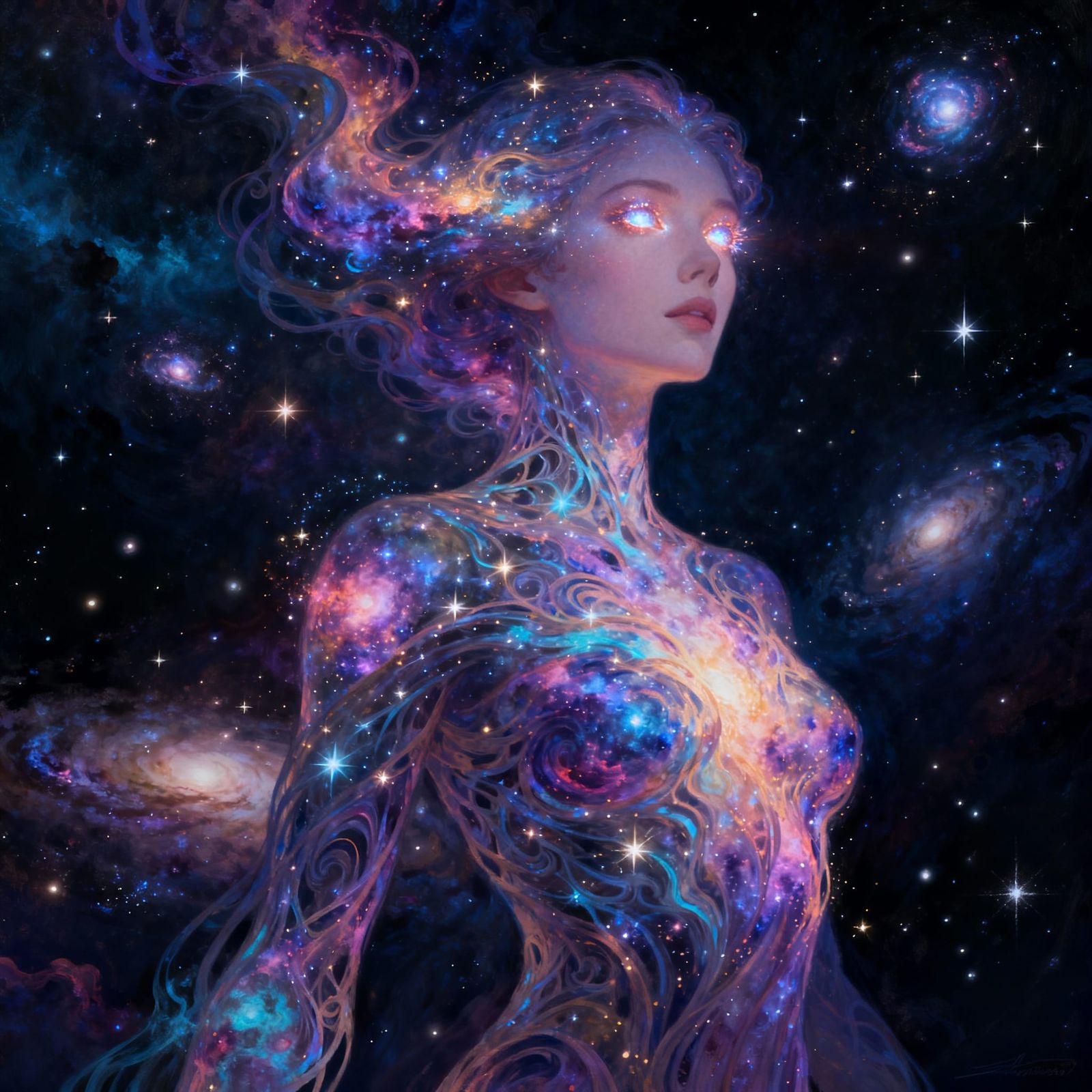 Celestial Woman Made of Stardust and Nebulae