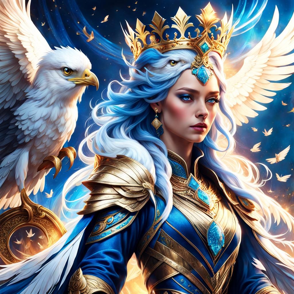 Majestic Ice Queen with Eagle and Pigeon
