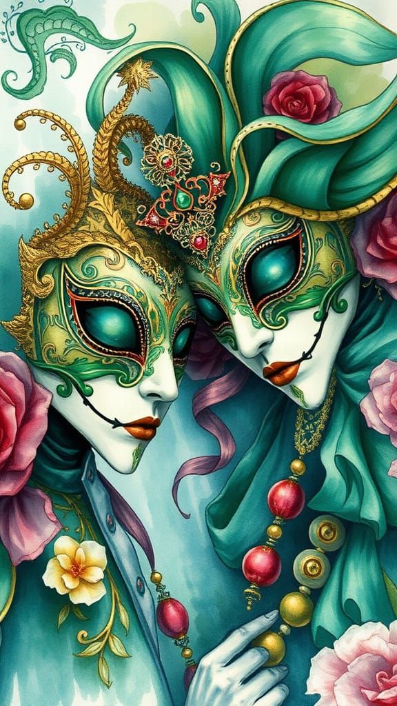 Vibrant Watercolor Carnival Scene with Malachite Hues