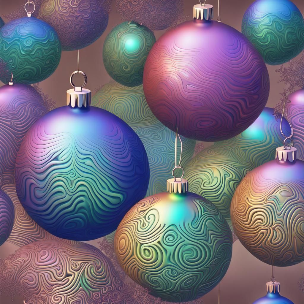 Holographic Christmas Baubles with Abstract Fractals