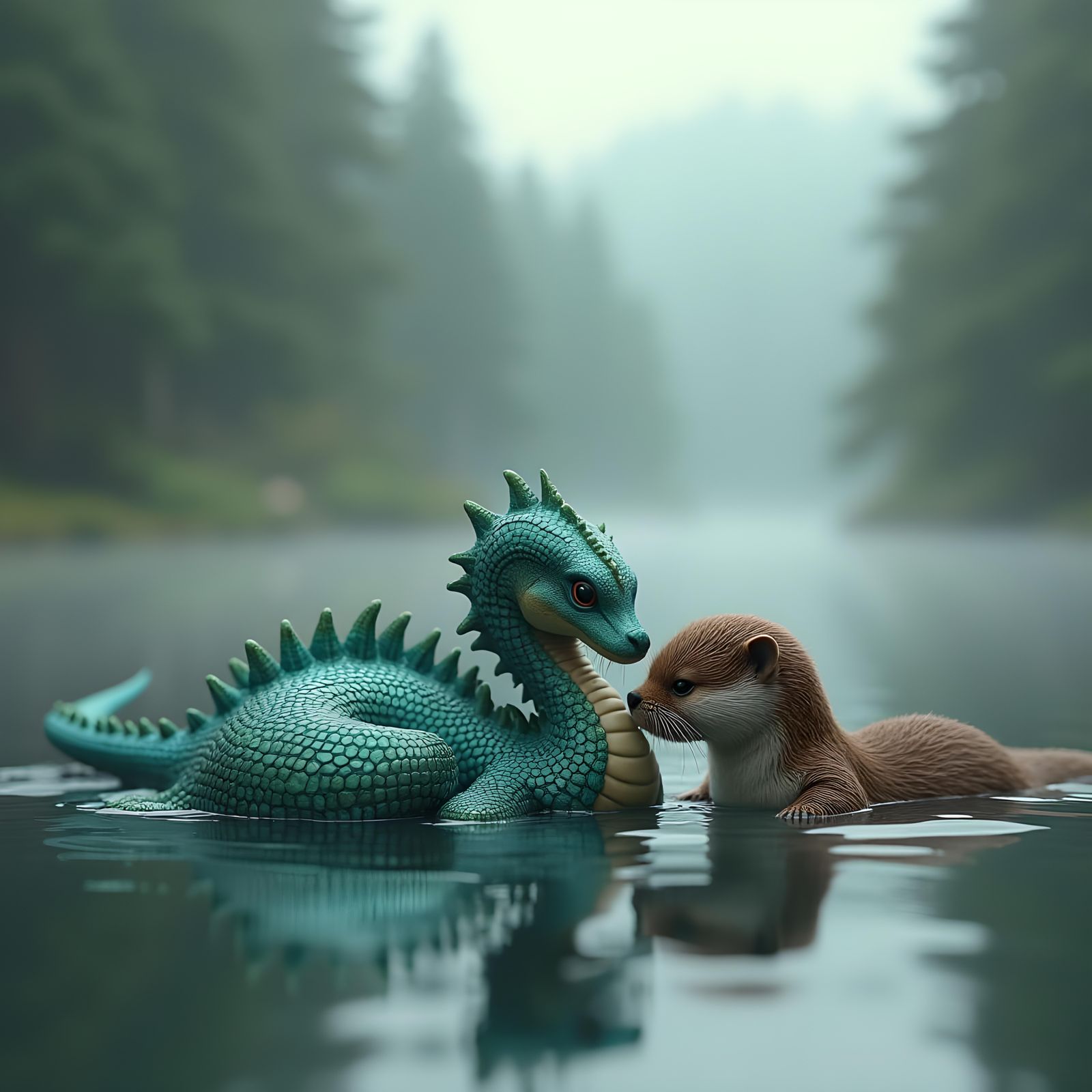Baby Loch Ness Monster and Otter: Airbrush Art