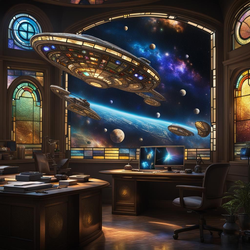 Galaxy Stained Glass Star Trek Voyager: Digital Art