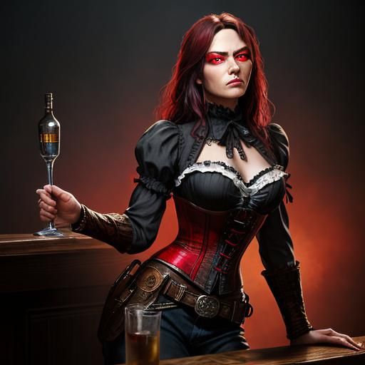 Hyperrealistic Old West Woman with Red Eyes