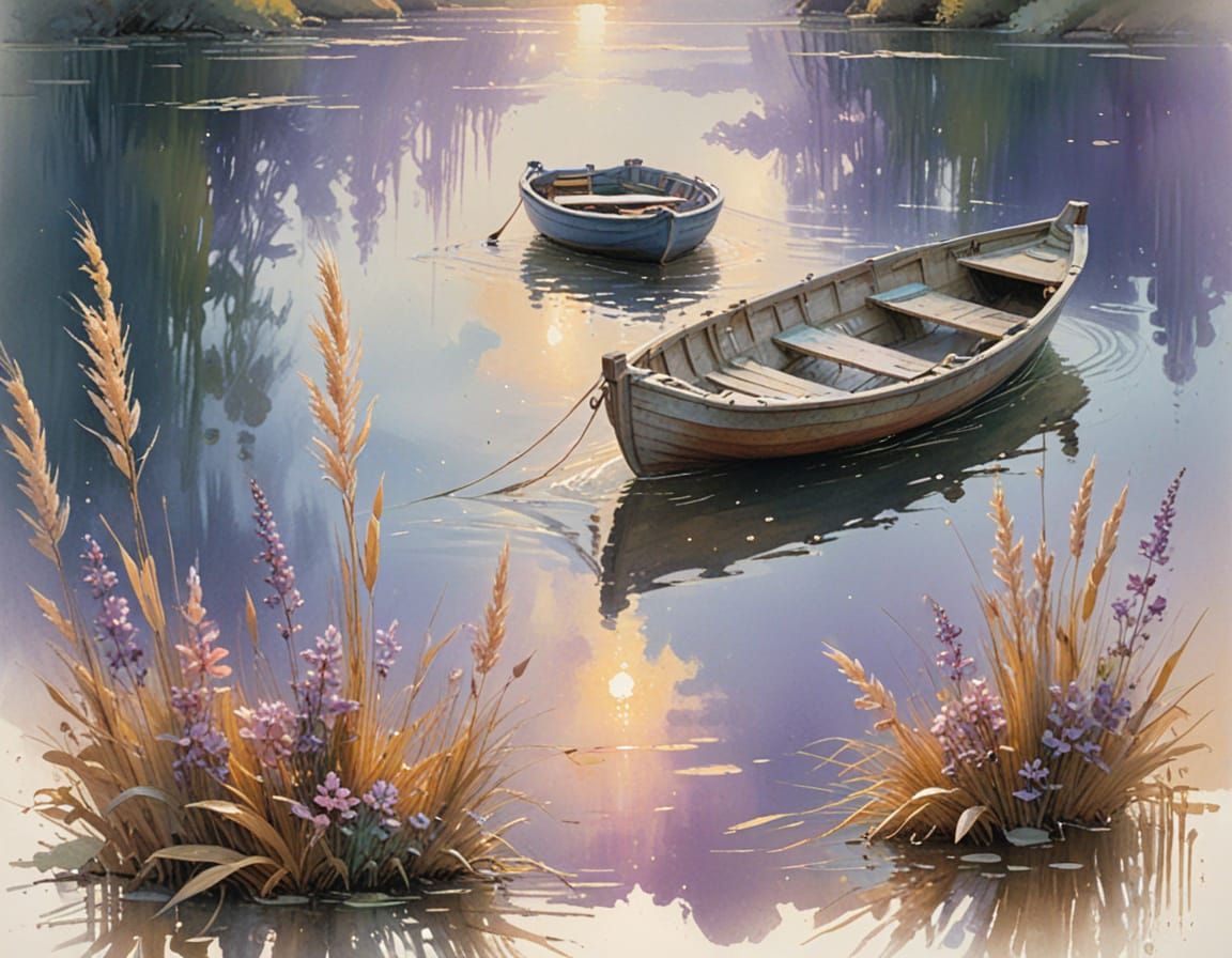 Pastel Rowboat on Jetty, Expressive Watercolor Painting