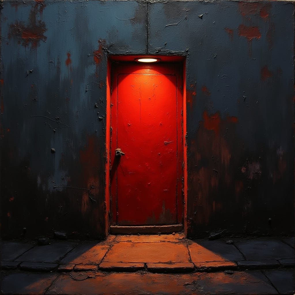 Vivid Red Wall in Moody Urban Scene