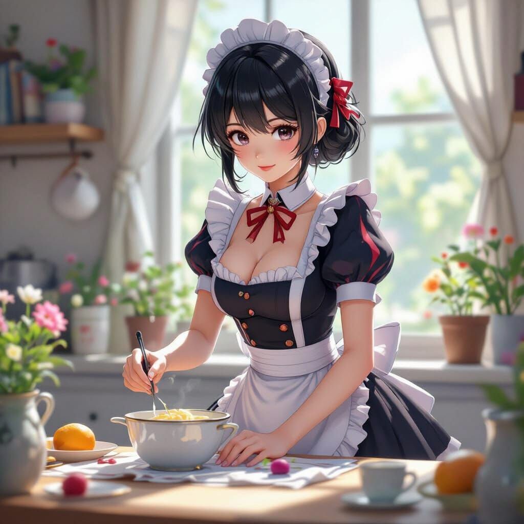 Anime-Style Maid in 3D With Dynamic Shading