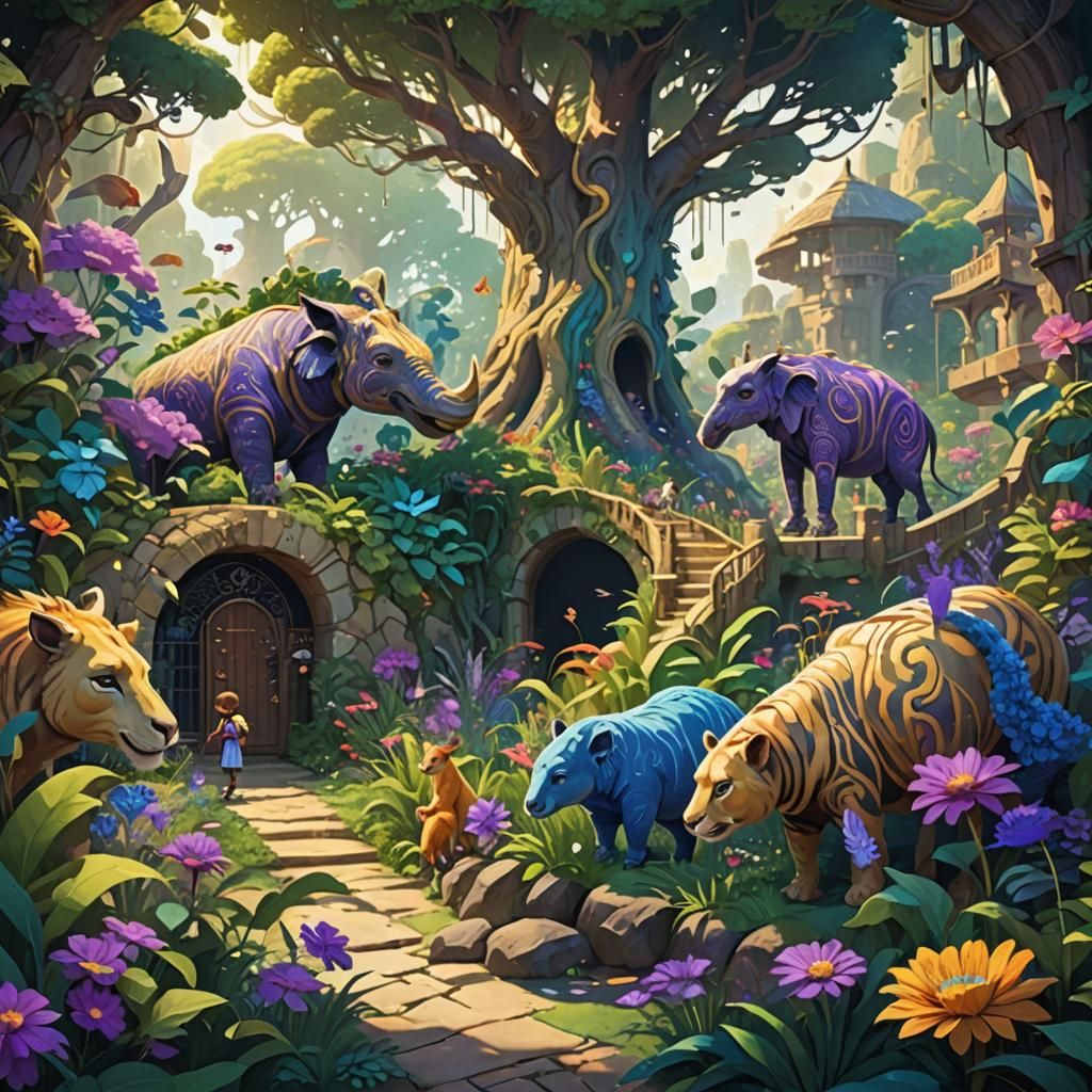 Mystical Zoo Concept Art in Fantasy Style